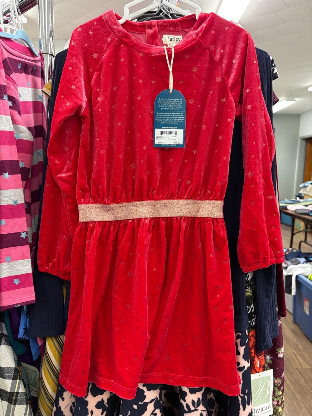 Hatley Red Velvet Dress with Gold Waistband